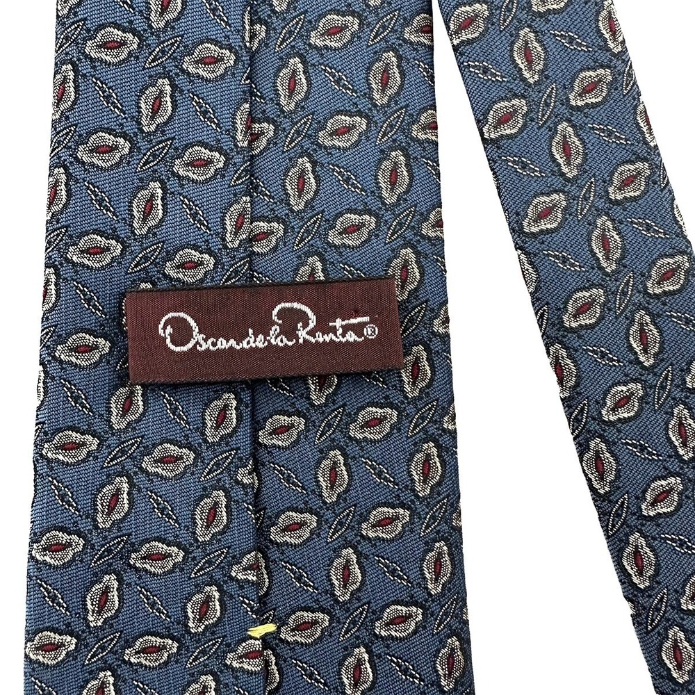 OSCAR DE LA RENTA Men's Leaf Neck Tie • blue, silver, red • office wedding party - Picture 2 of 6